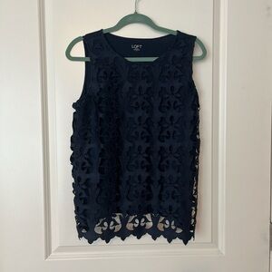 Loft M shell tank top navy blue lace